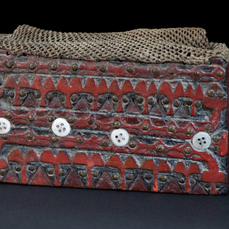 Shaman box from Paiwan tribe -Taiwan . Fully carved and paint in red .