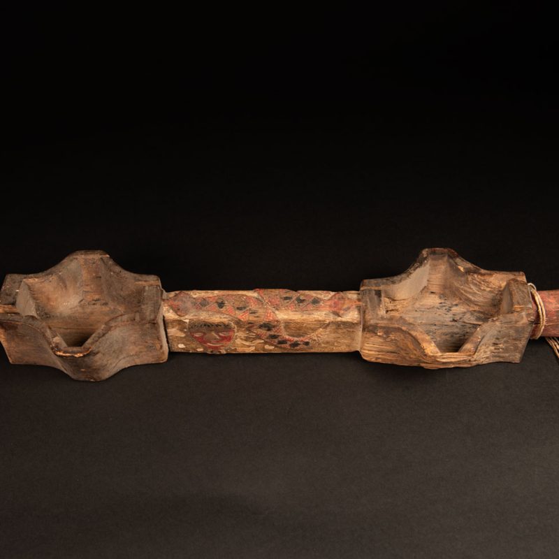 Eroded Paiwan tribe wooden cup for millet wine . Carved with human face and snake and paint.